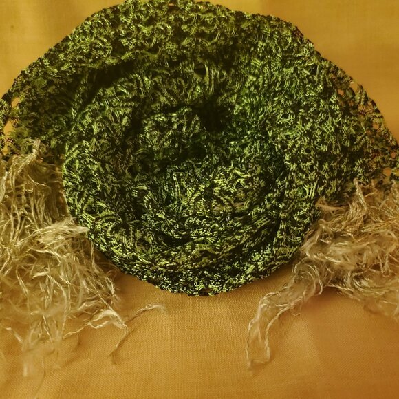 Pair of Fashion Scarves Coral Pink and Shimmering Chartreuse Green and Black - Picture 3 of 3